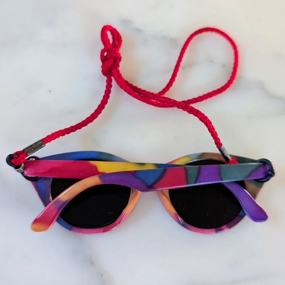 RARE FIND! Little Girl's Multicolor Cat-Eye Sunglasses with Red Cord.